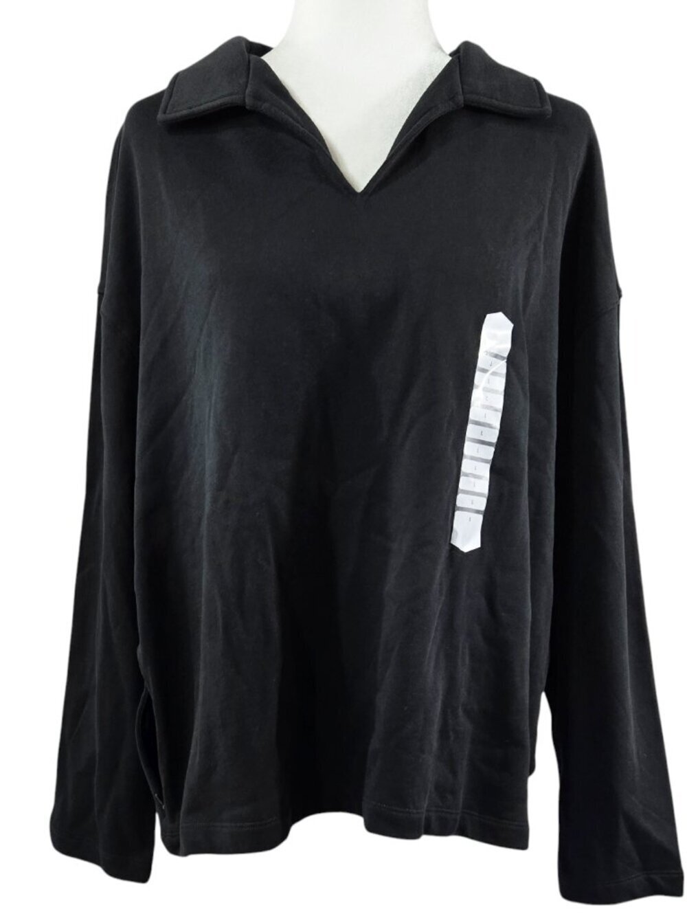 Duluth NWT Canal Park Terry Collared Long Sleeve Top Black Comfy Neutral 52878